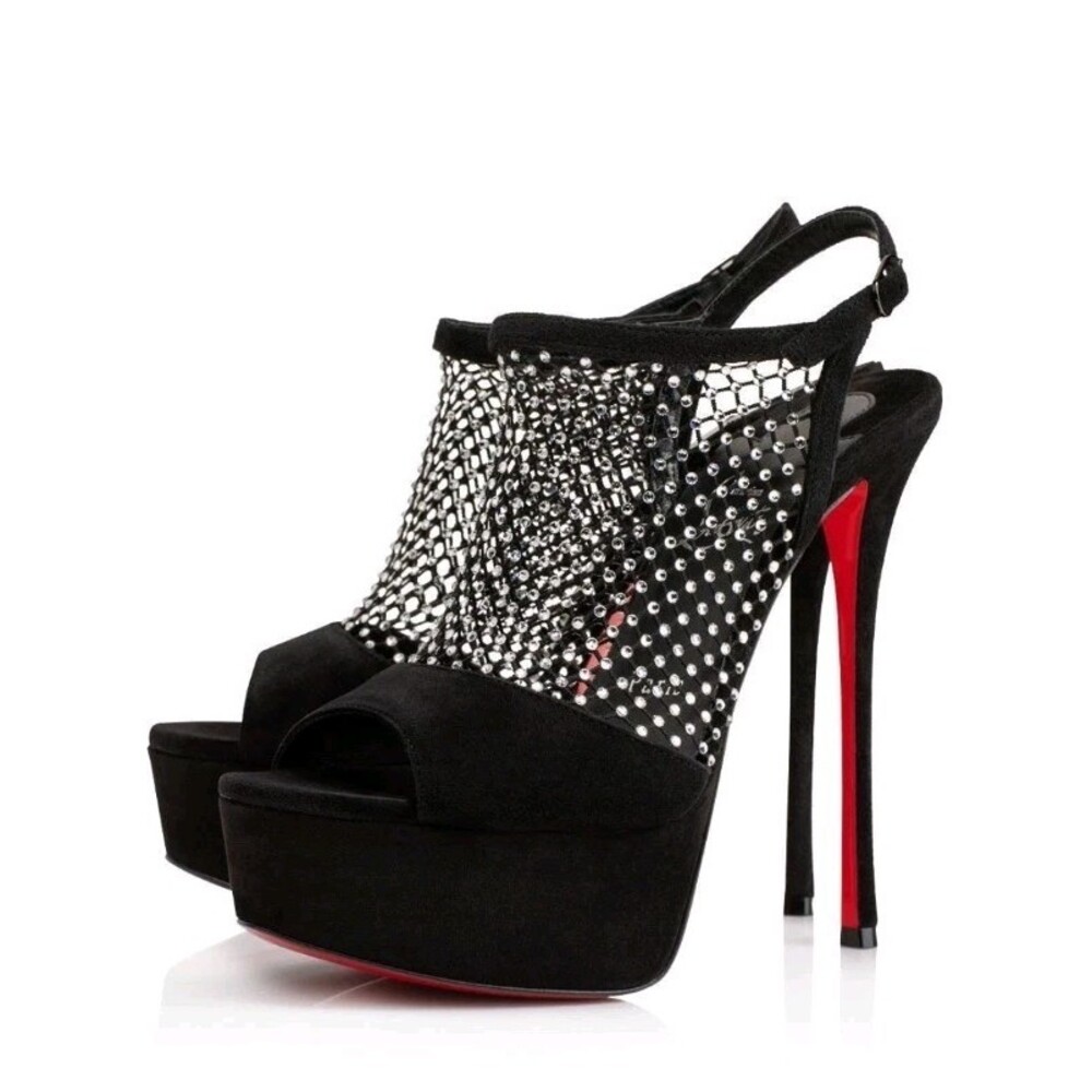 Christian Louboutin PLOUGESTA ALTA STRASS Fishnet Heels Pump Shoes Sandal $1445